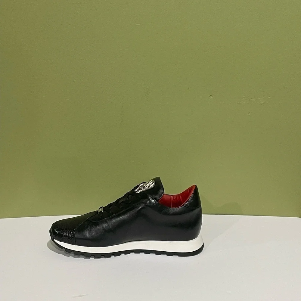 Fennix italy shoes casual sneaker black leather calf/alligator size 8 - Picture 3 of 5